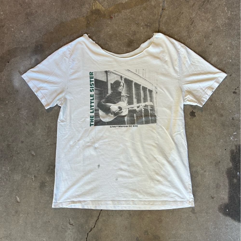 White off the shoulder grunge skater band tee Size: Large